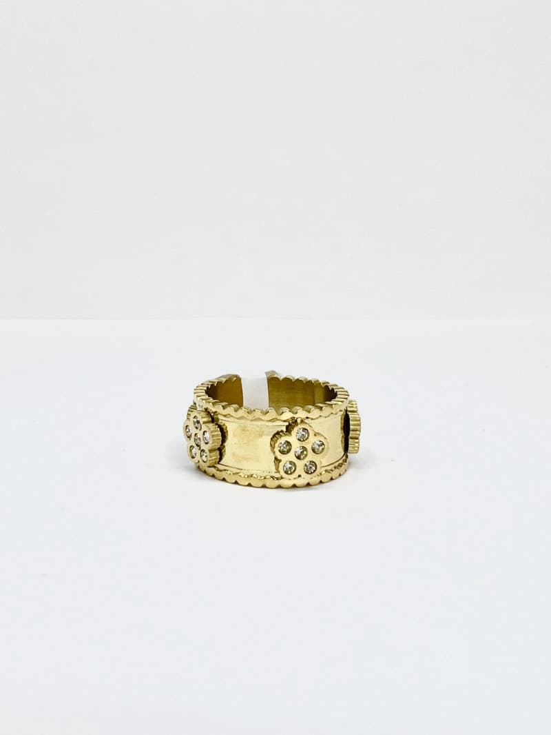 Bague fleur doré avec strass