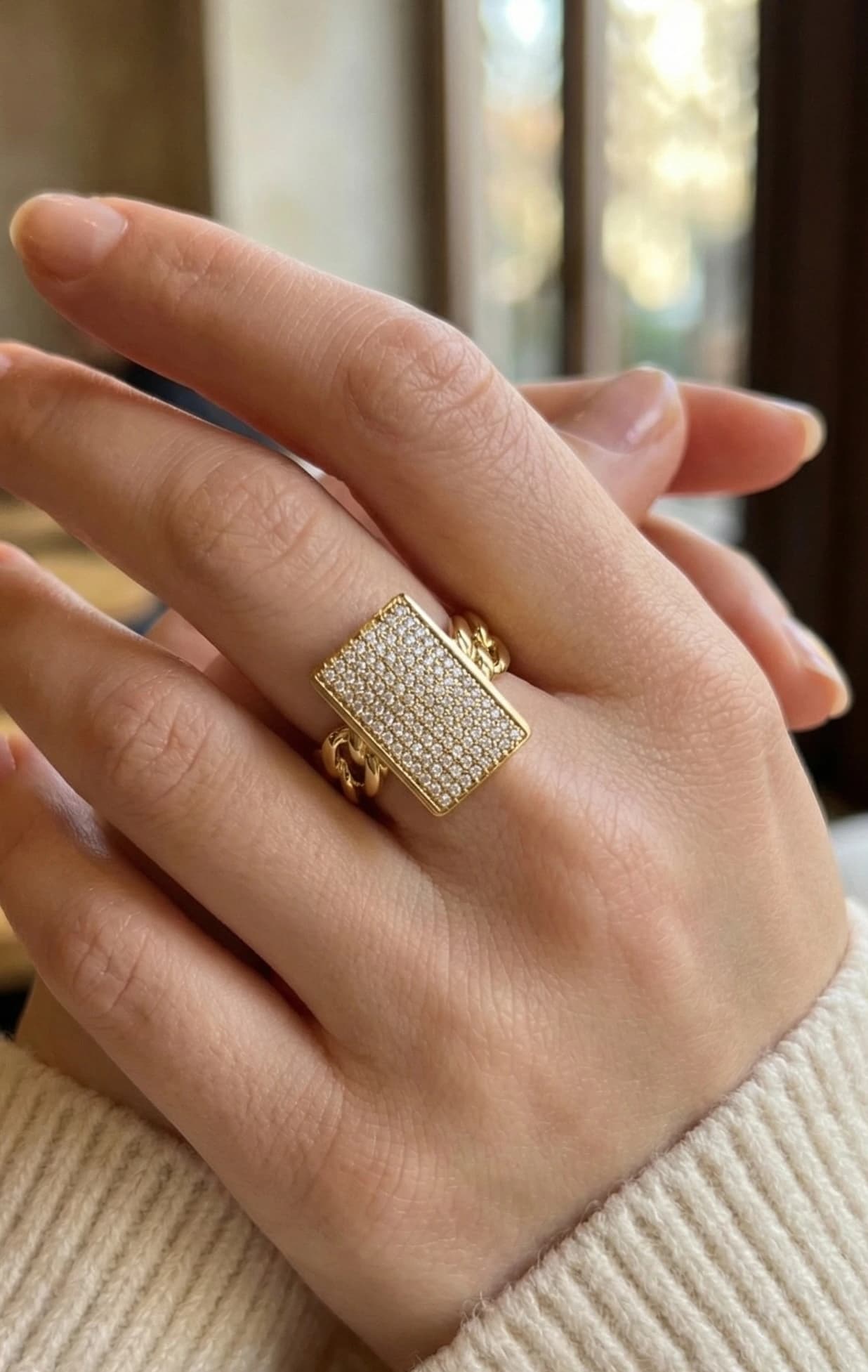 Bague rectangle strass