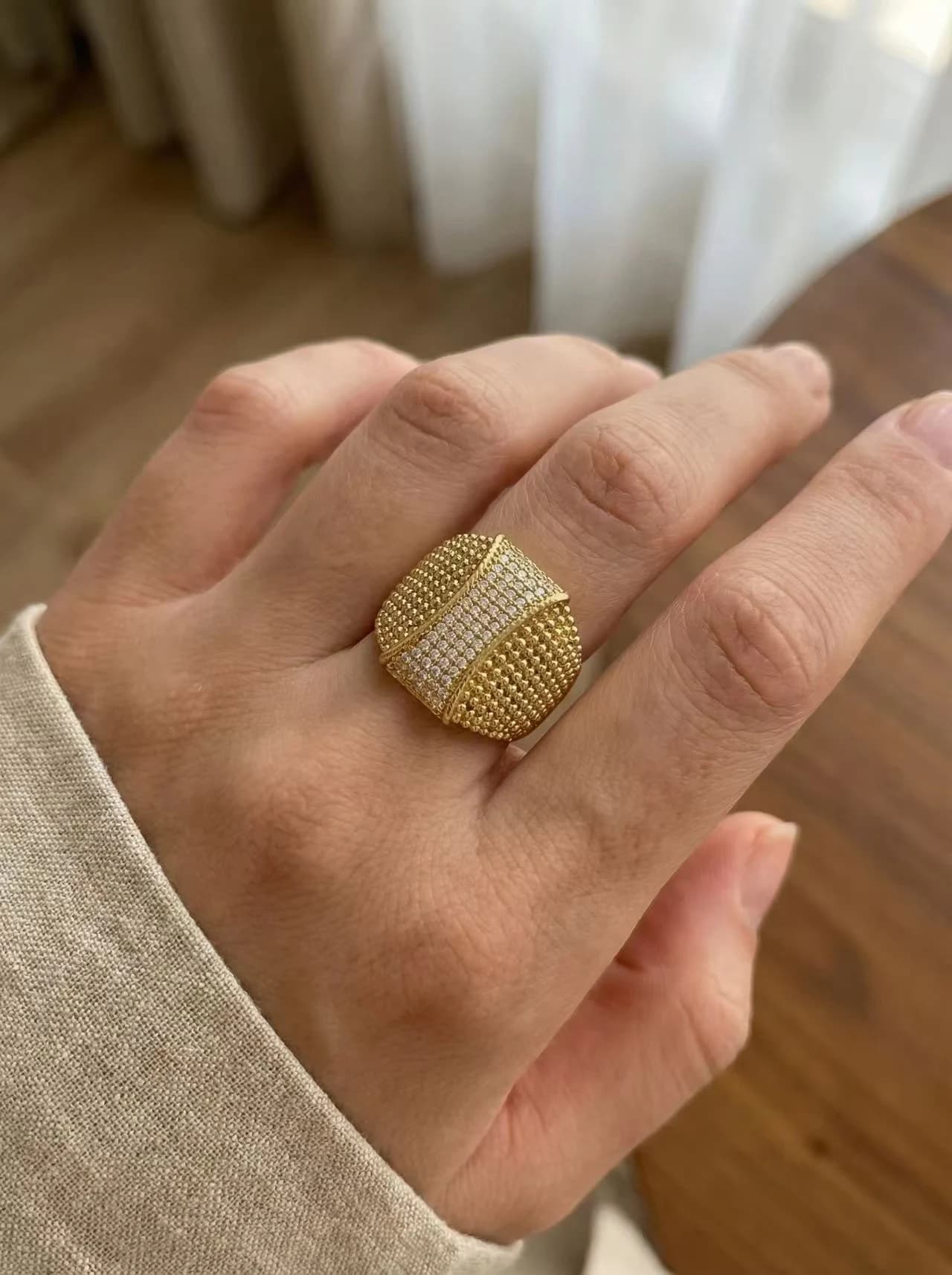 Bague large strass