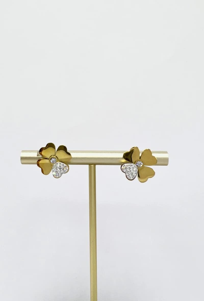 Boucle d'oreille trèfle 4 feuille strass