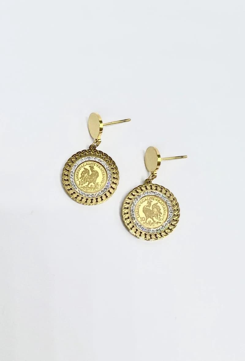 Boucle d'oreille coq strass