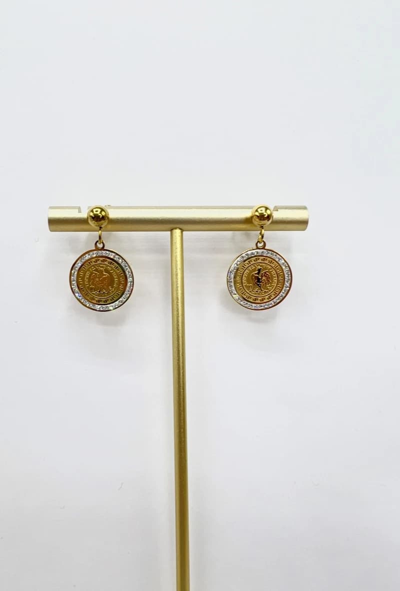 Boucle d'oreille coq avec strass