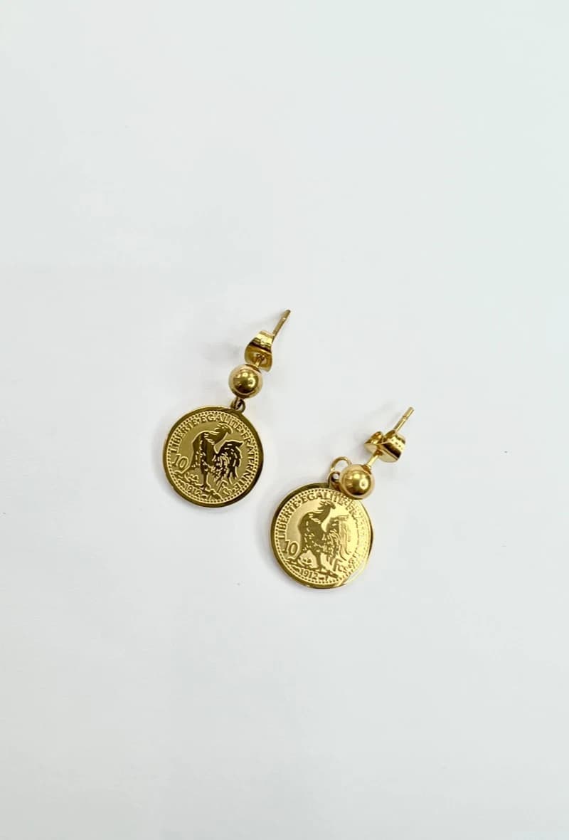 Boucle d'oreille pendentif coq