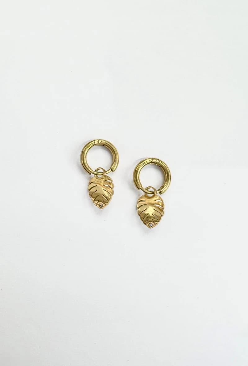 Mini créole cercle feuille de monstera