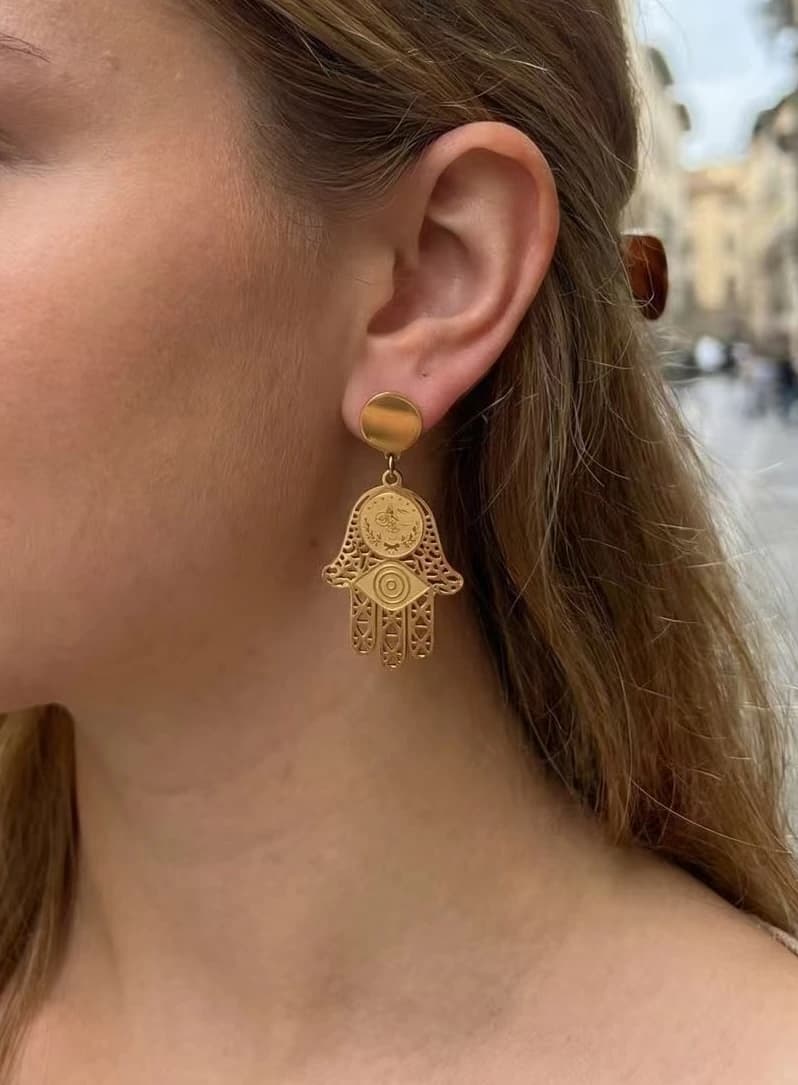 Boucle d'oreille main oeil