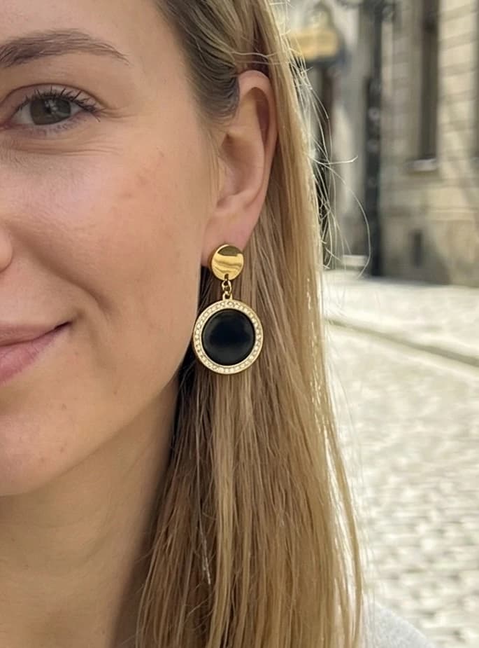 Boucle d'oreille rond cercle doré noir