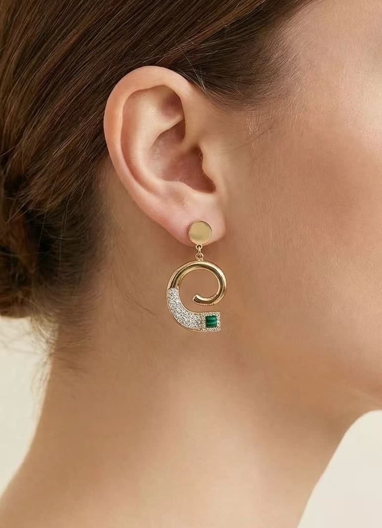 Boucle d'oreille spirale vert