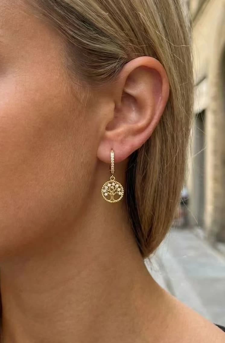 Boucle d'oreille mini créole arbre de vie