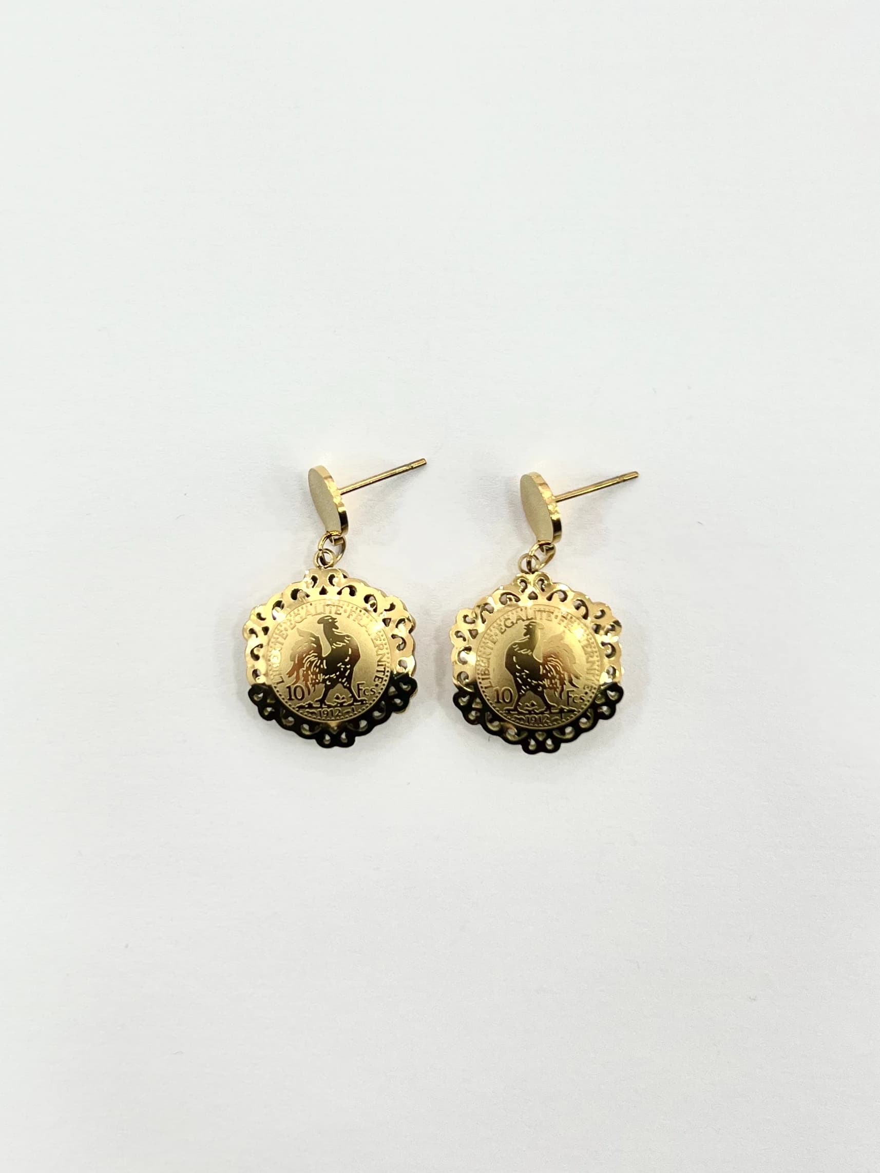 Boucle d'oreille coq hexagone