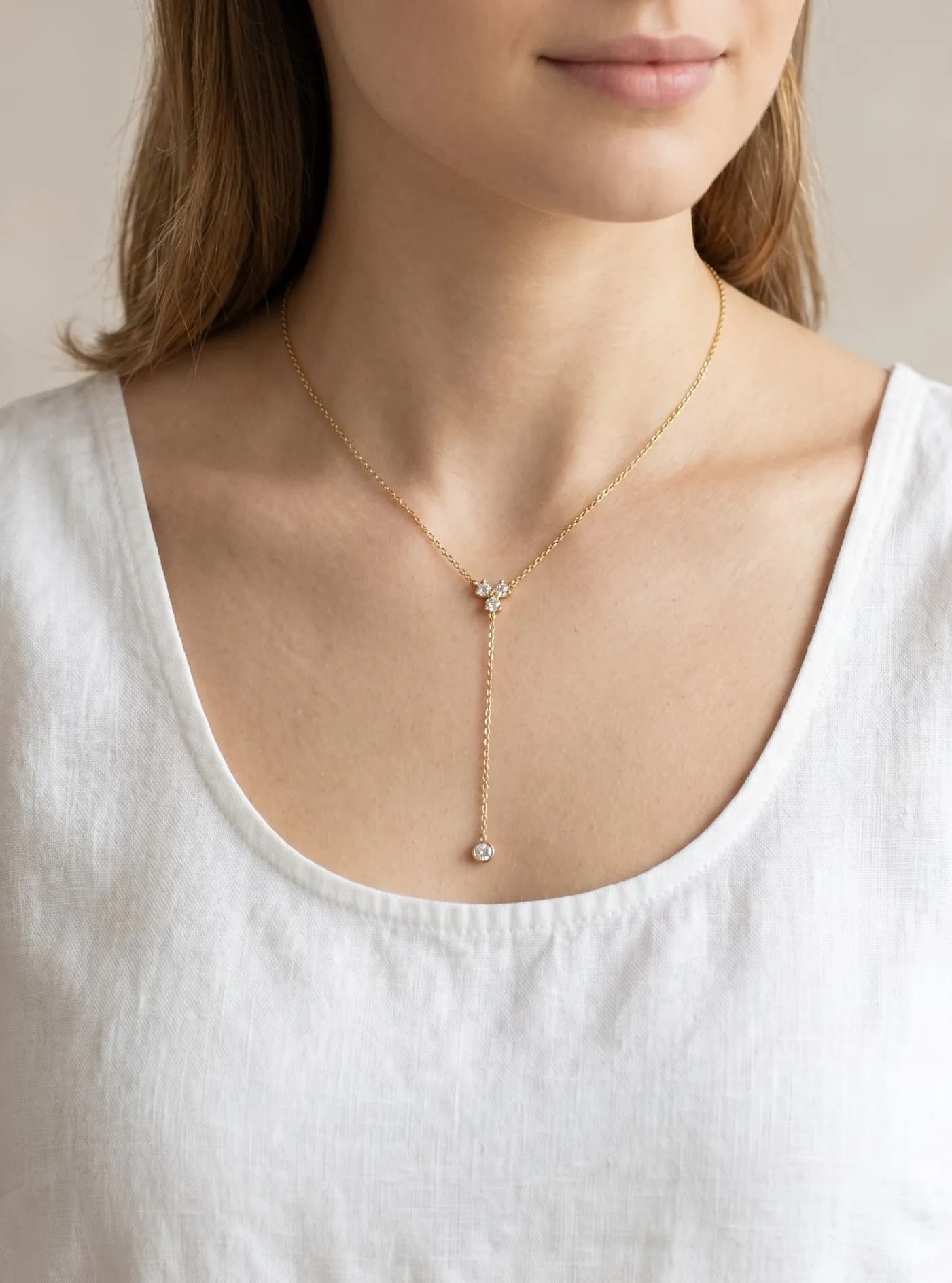 Collier Y fleur strass