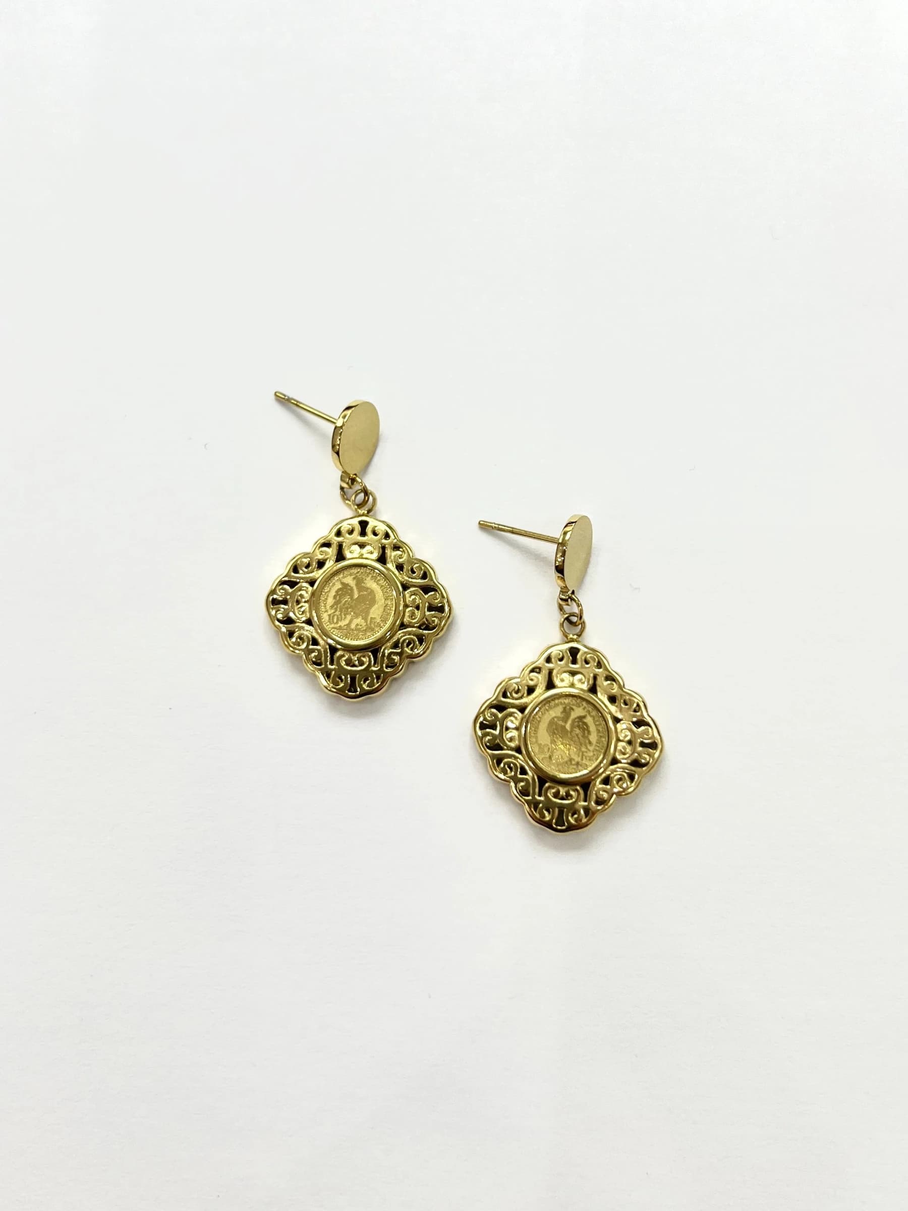 Boucle d'oreille coq carré