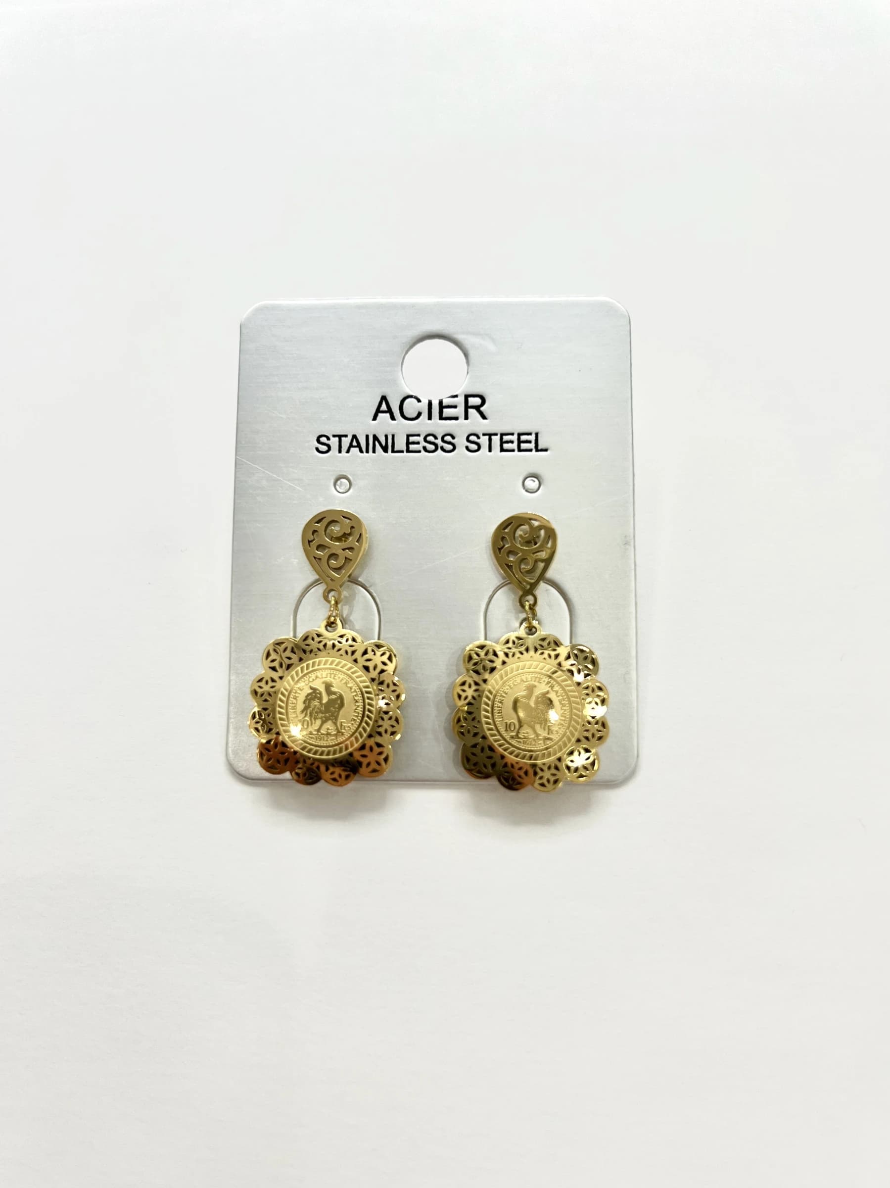 Boucle d'oreille coq carré