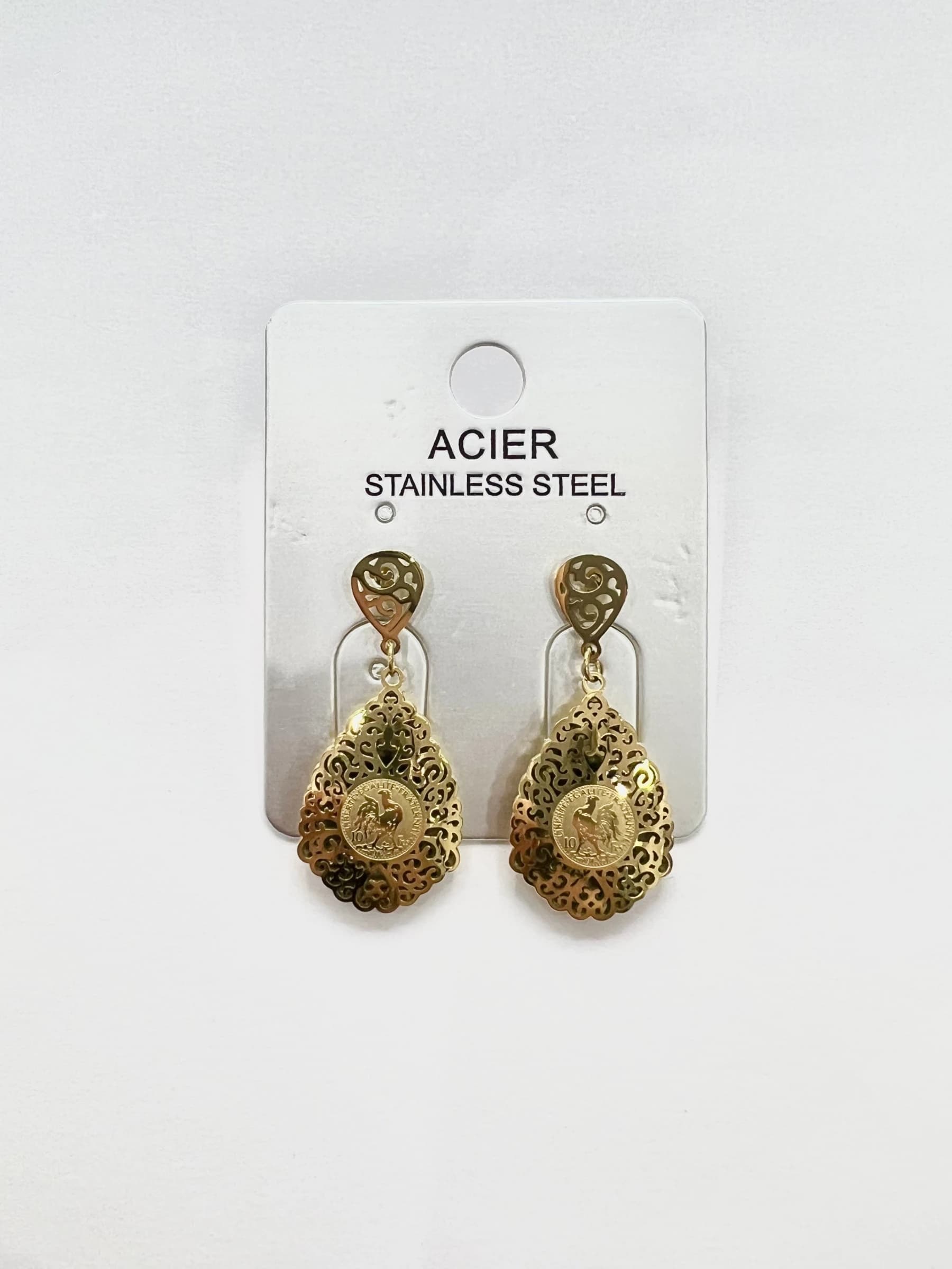 Boucle d'oreille coq goutte