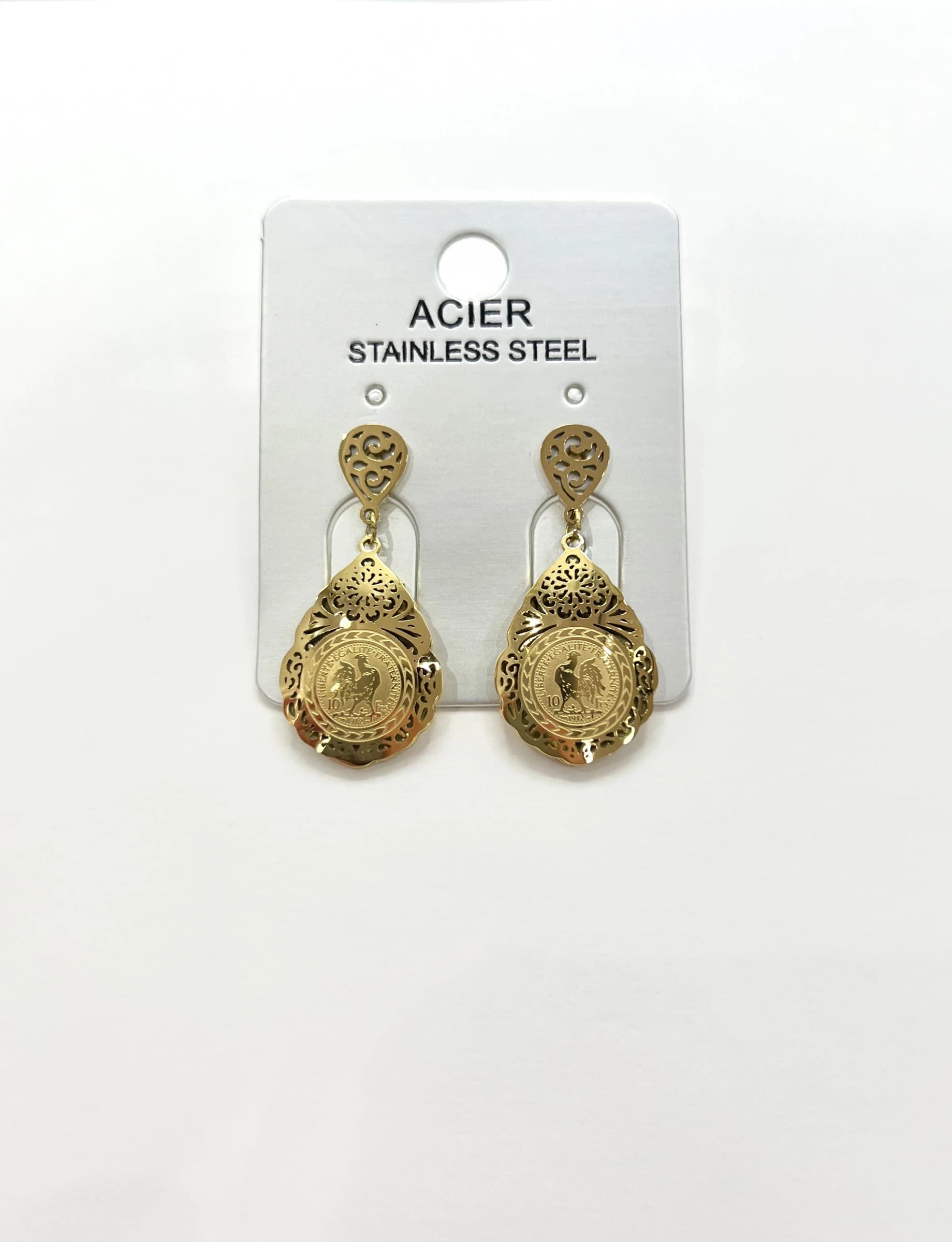 Boucle d'oreille coq goutte