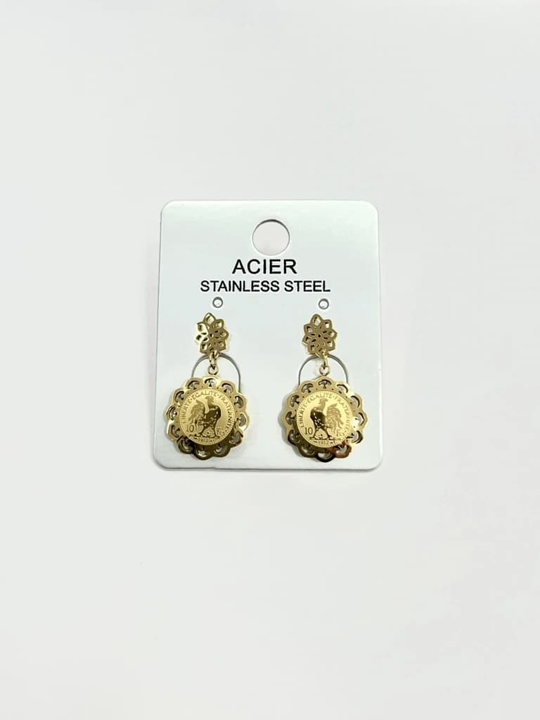 Boucle d'oreille coq fleur