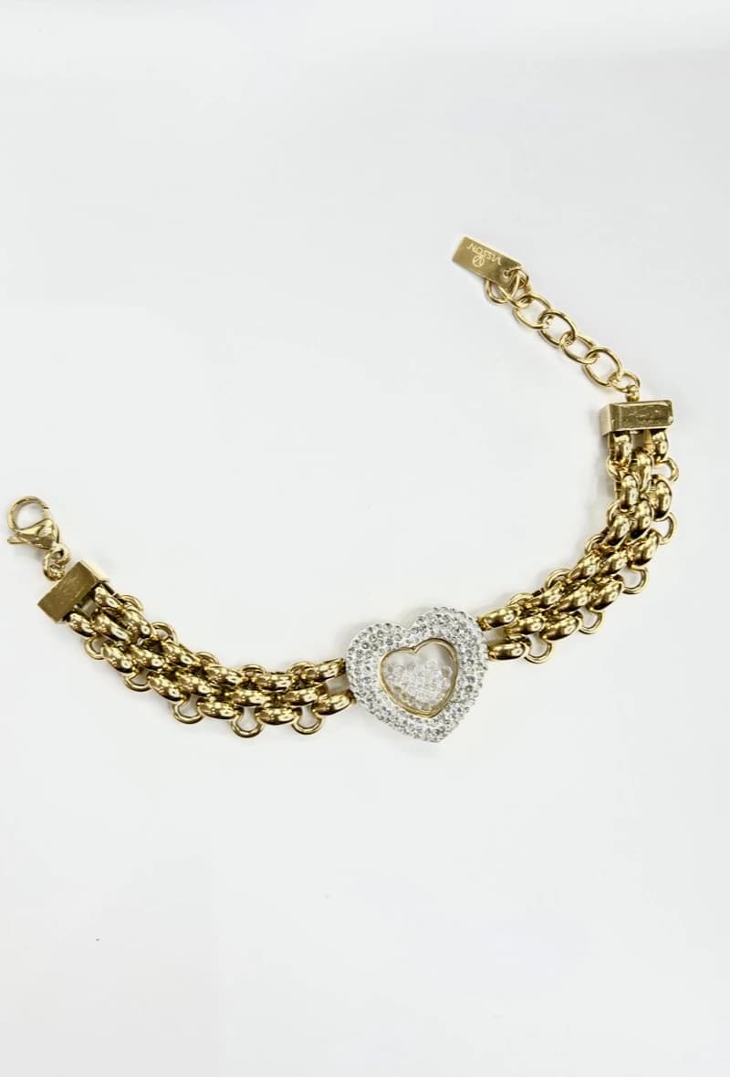Bracelet large coeur avec strass