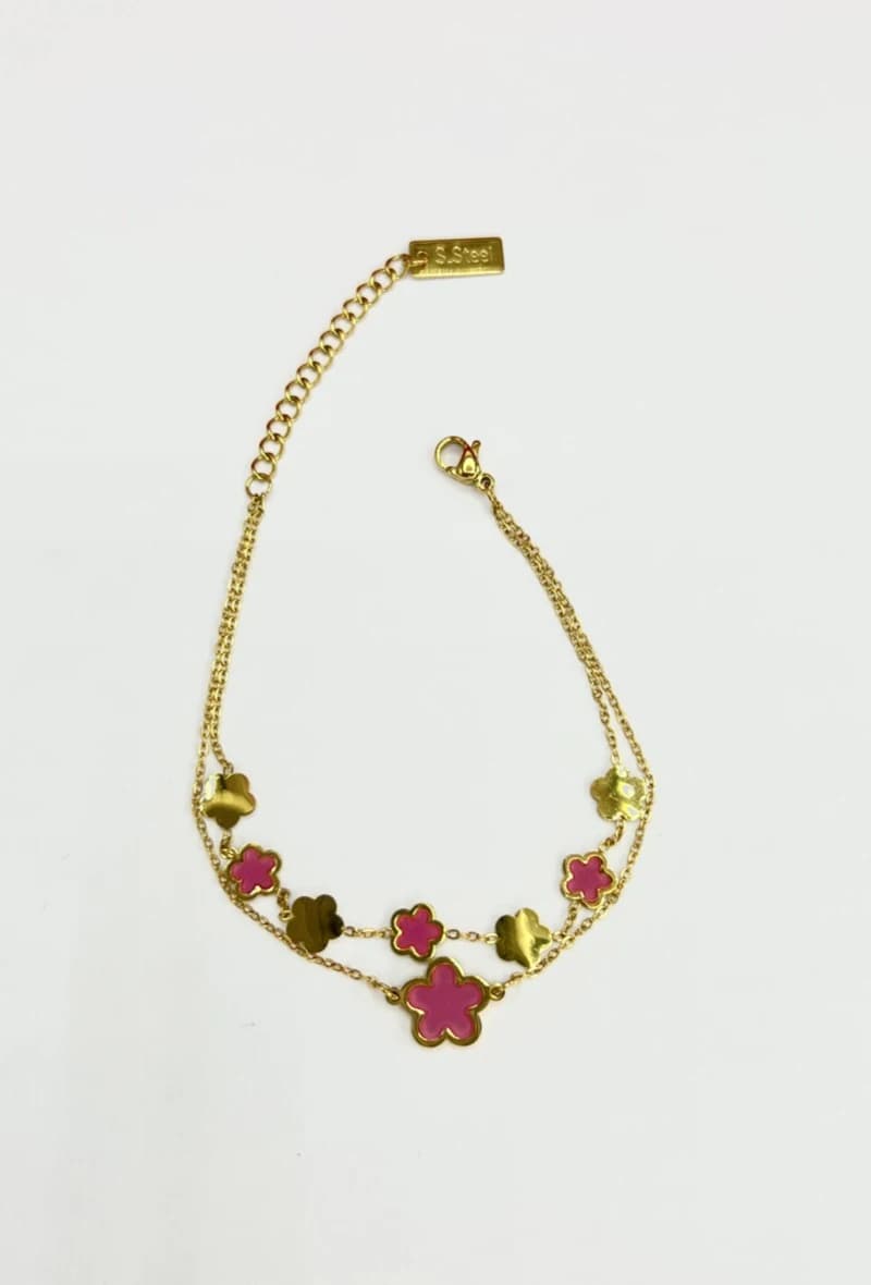 Bracelet double chaine fleur coloré