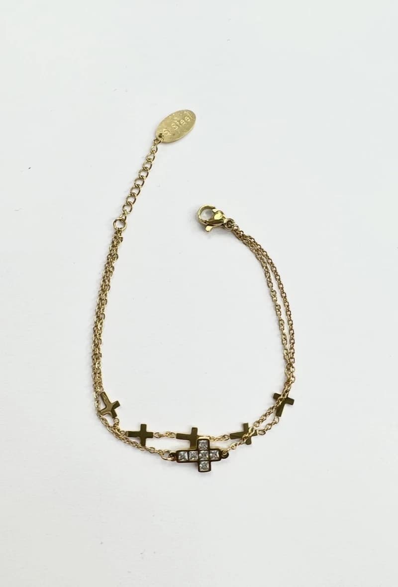 Bracelet double chaine croix