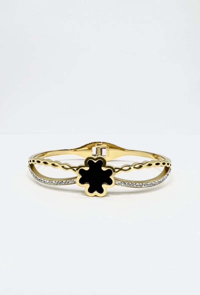 Bracelet jonc trèfle noir