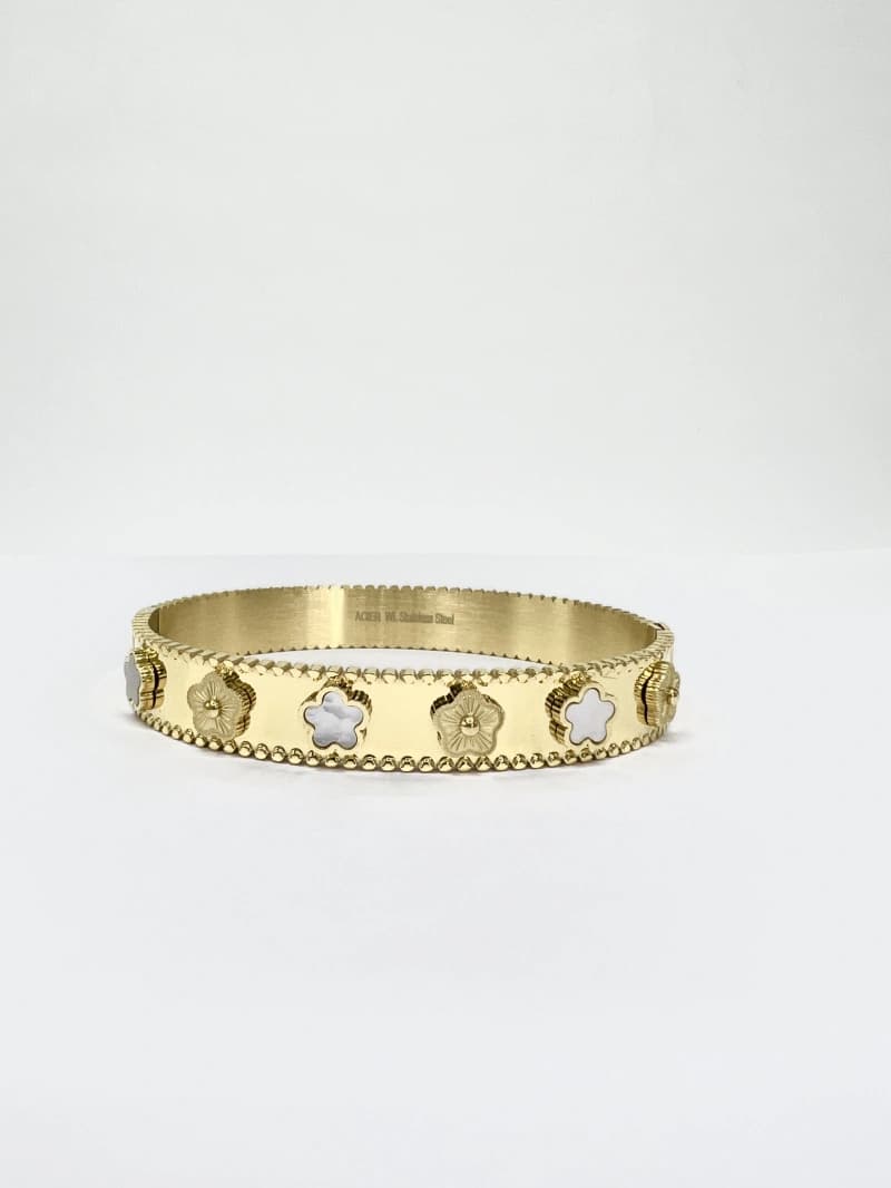 Bracelet jonc fleur doré