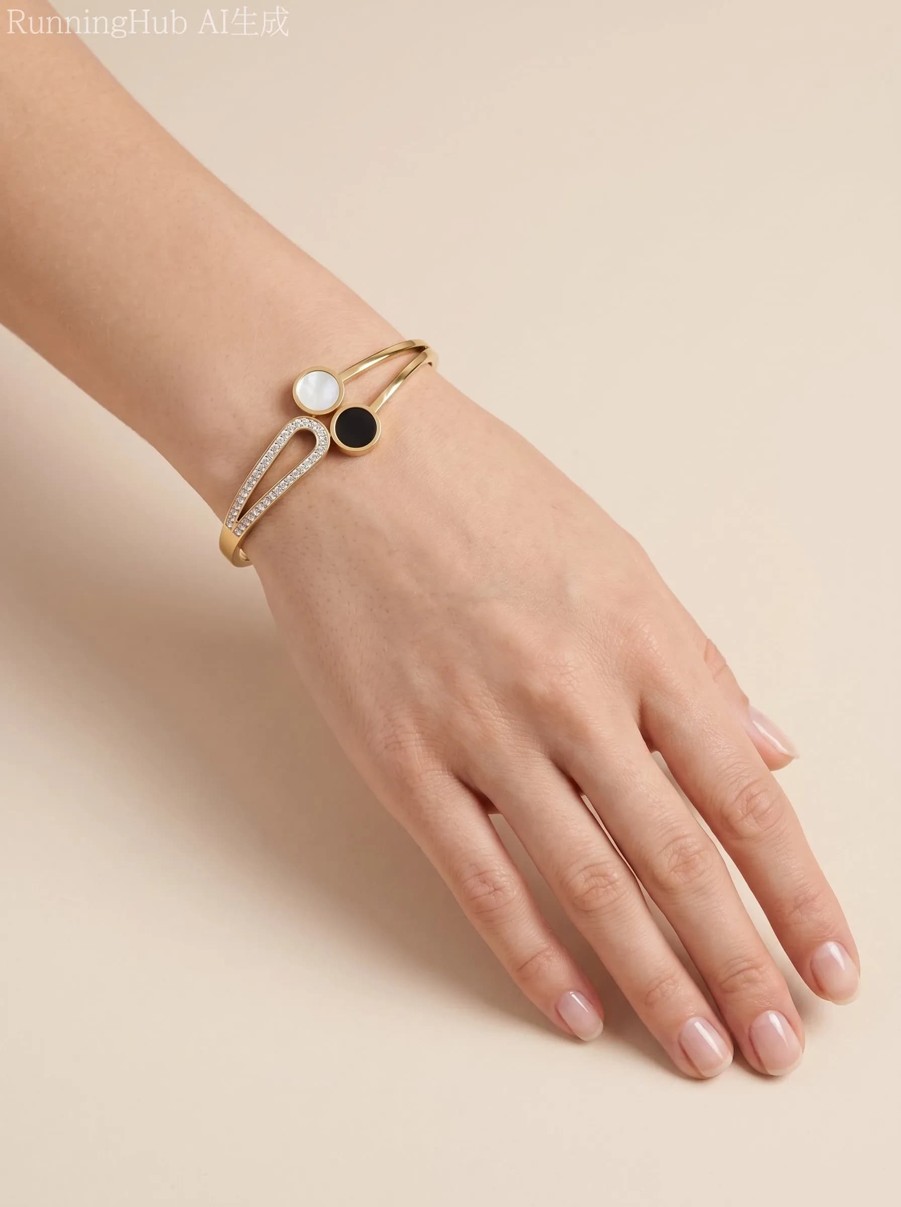 Bracelet jonc deux ronds un noir et un blanc
