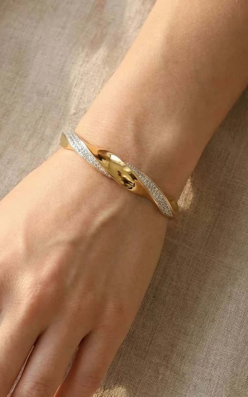 Bracelet jonc ondulé strass
