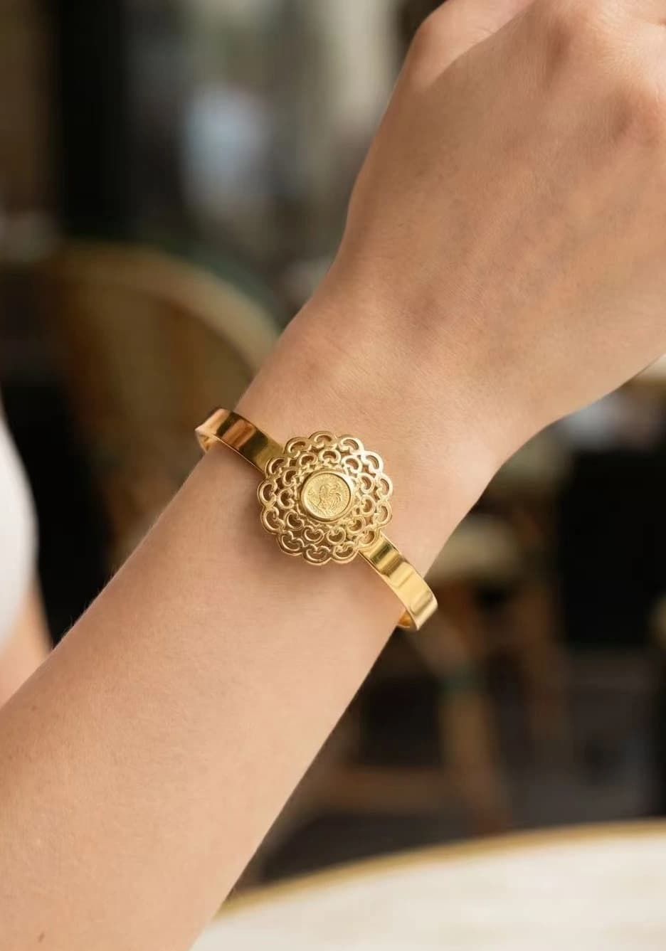 Bracelet jonc coq fleur