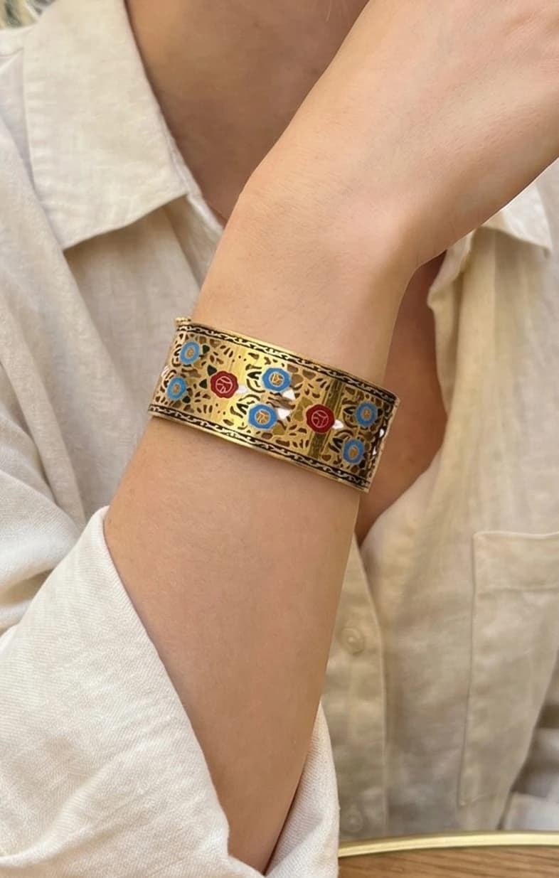 Bracelet jonc large fleur coloré