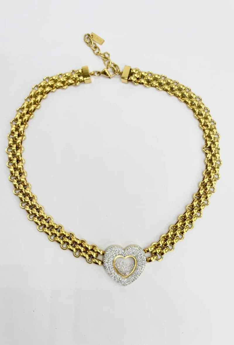 Collier large coeur avec strass