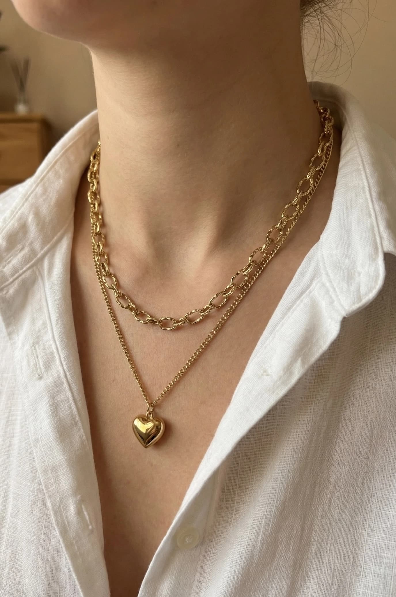 Collier double chaine coeur