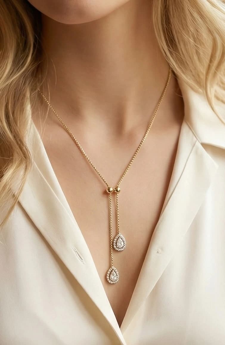 Collier Y goutte strass