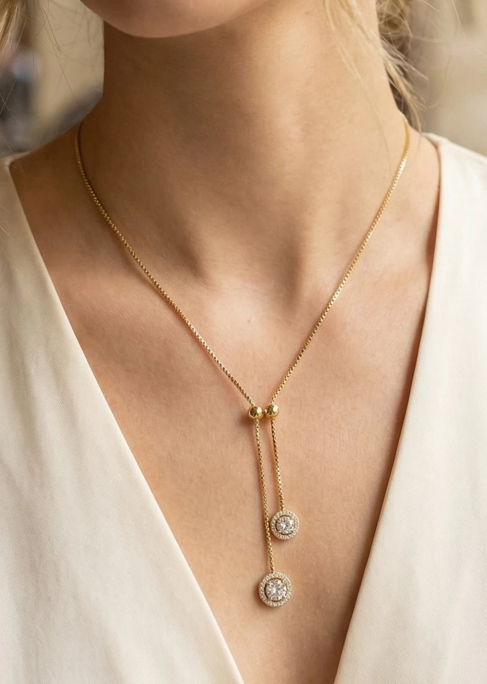 Collier Y rond strass