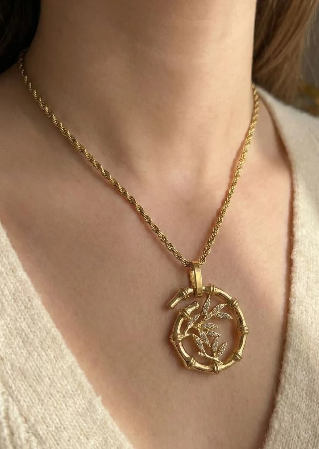 Collier bambou feuille