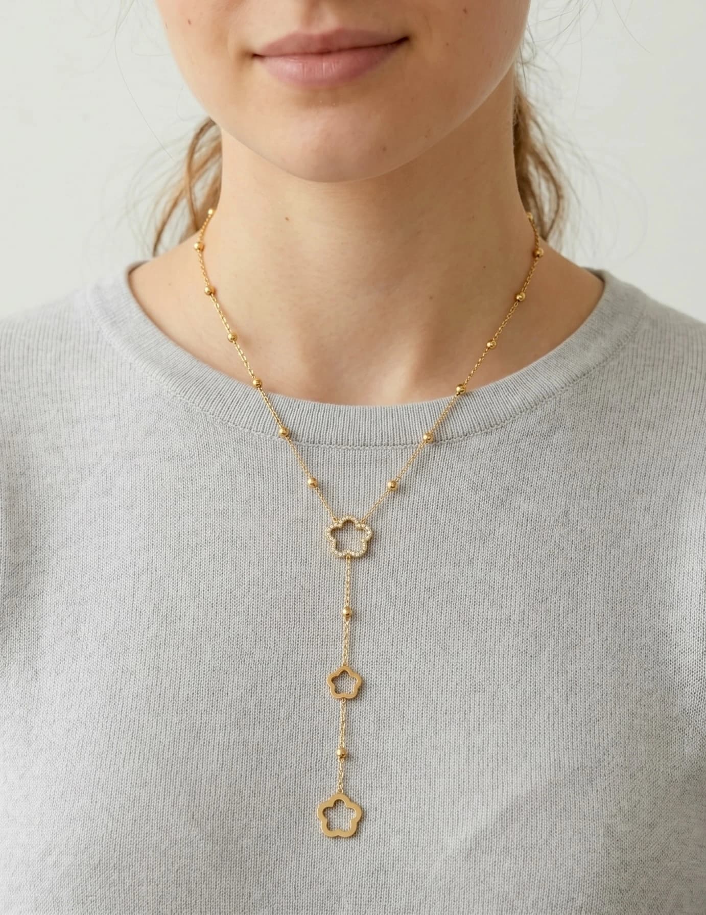 Collier Y fleur strass