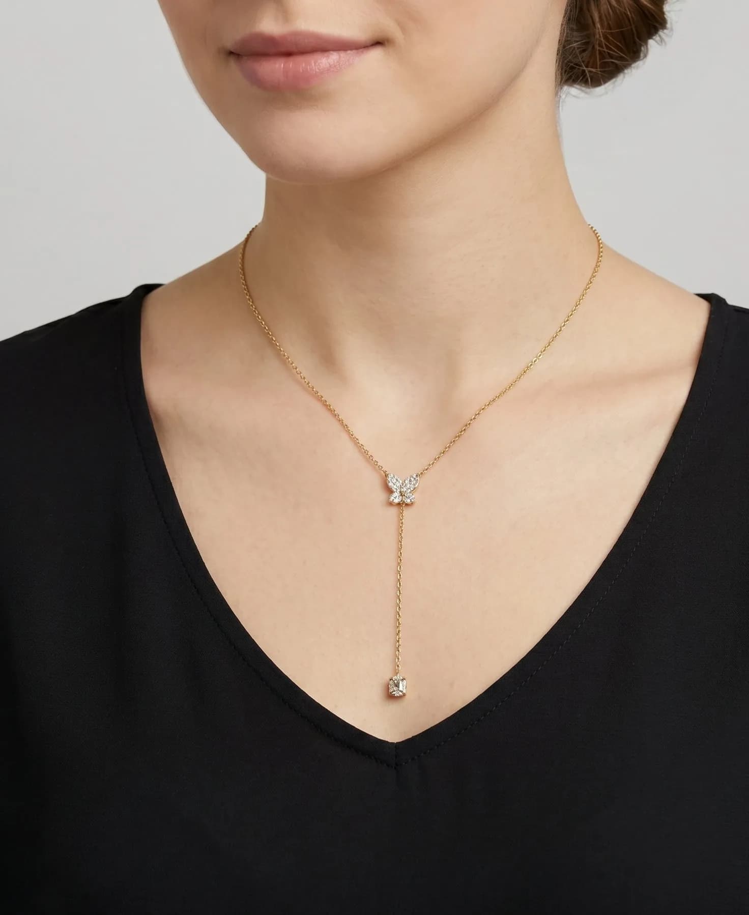 Collier Y papillon strass