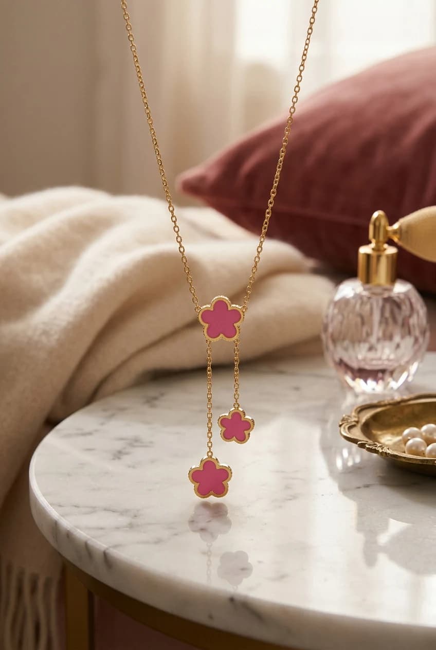 Collier pendant avec 3 fleurs