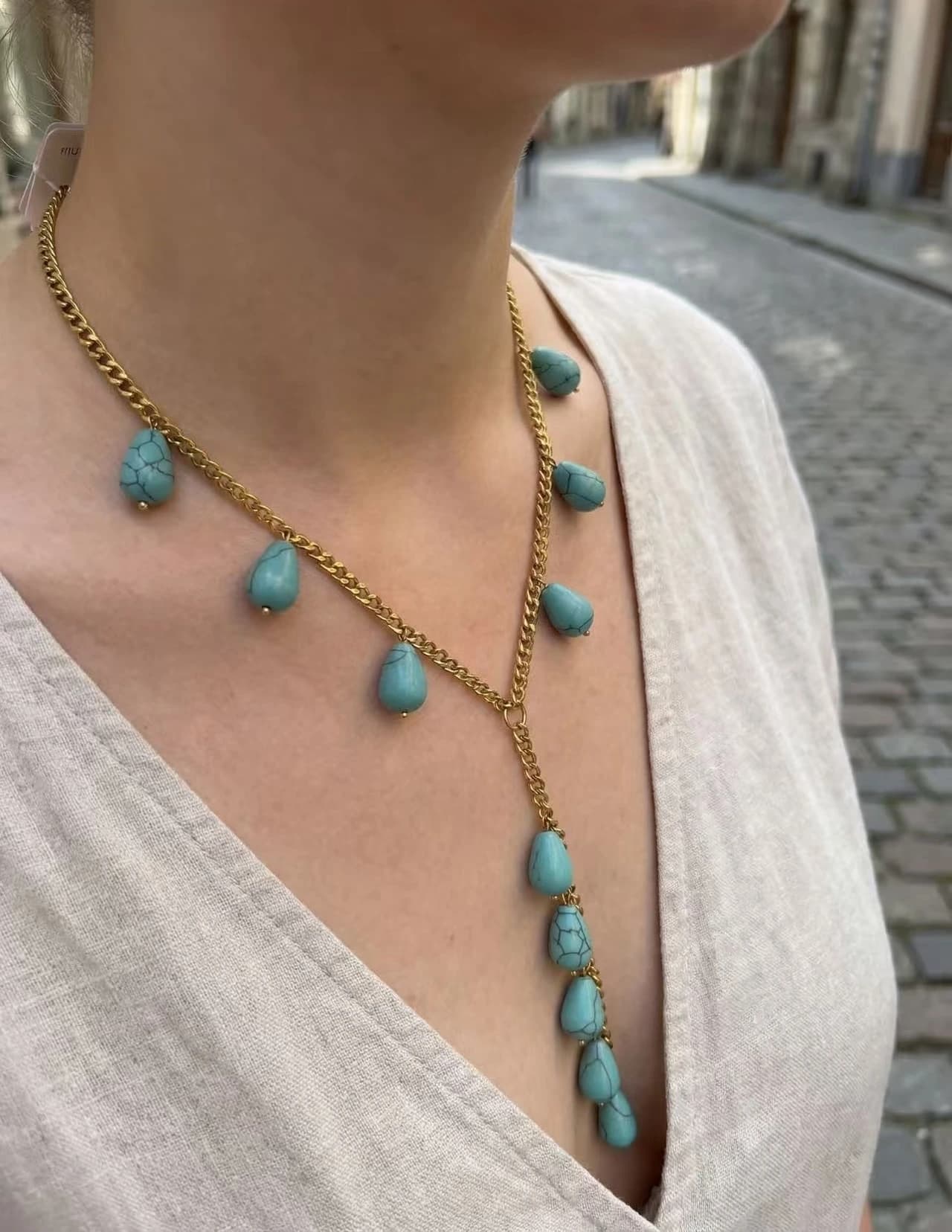 Collier Y goutte turquoise