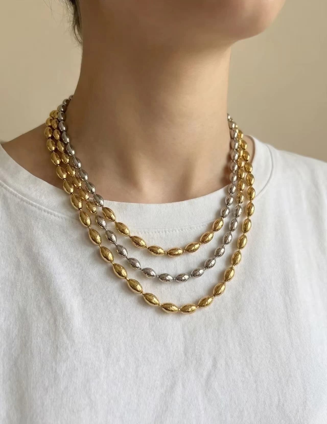 Collier multi rang chaine ovale
