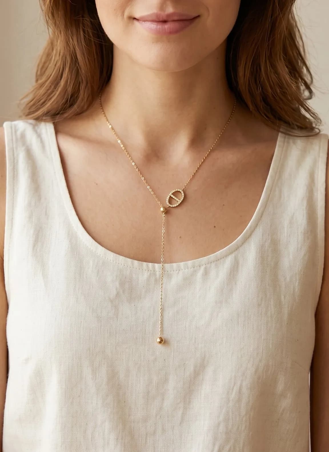 Collier Y ovale strass