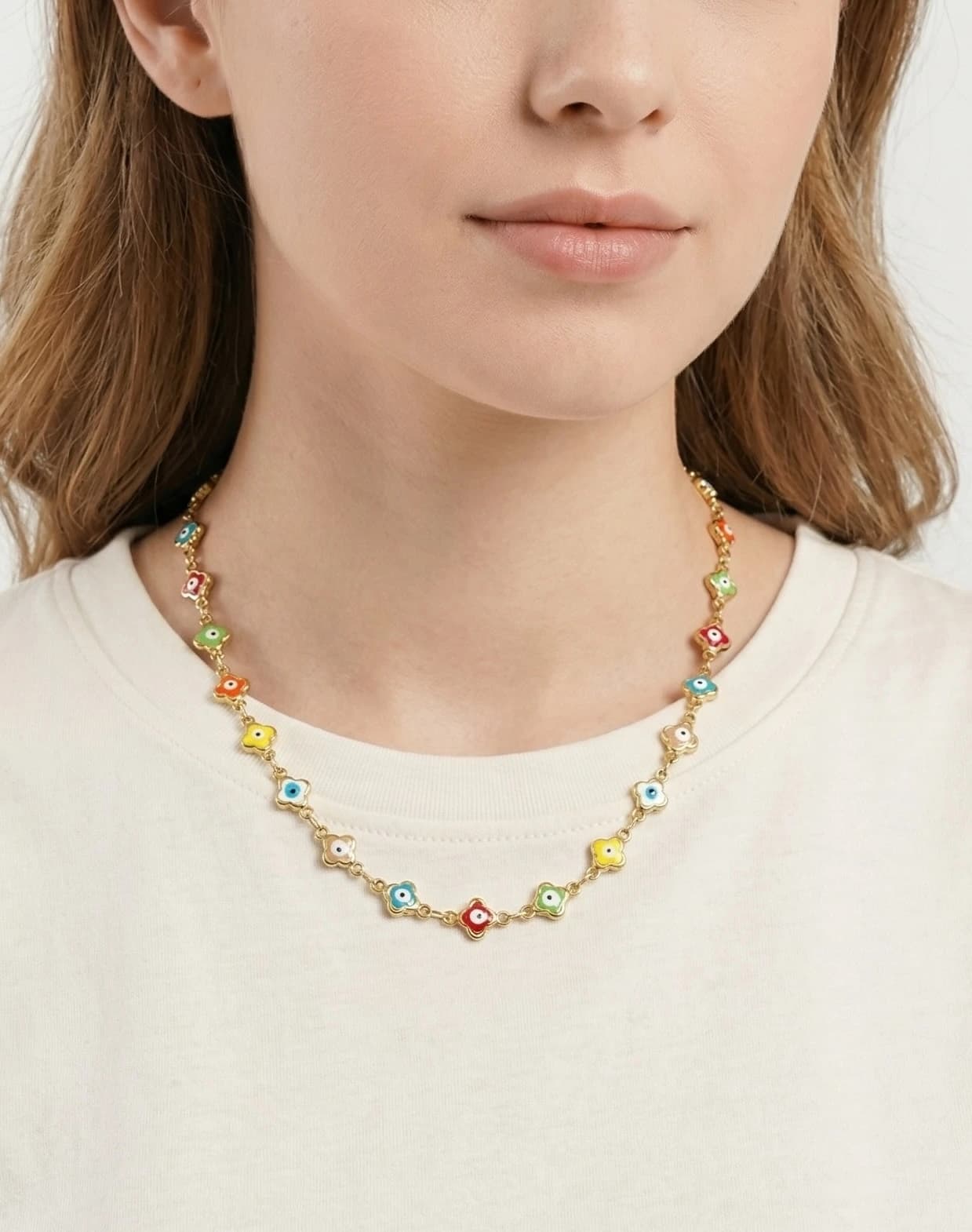 Collier trèfle œil coloré
