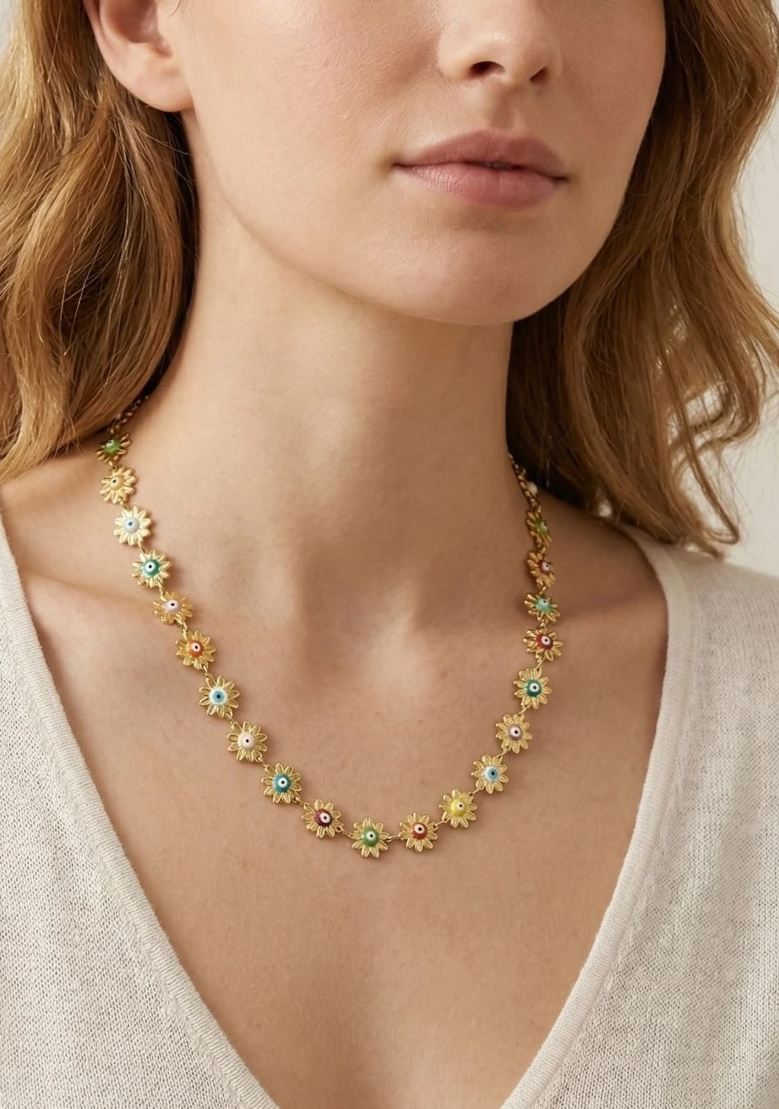 Collier fleur œil coloré