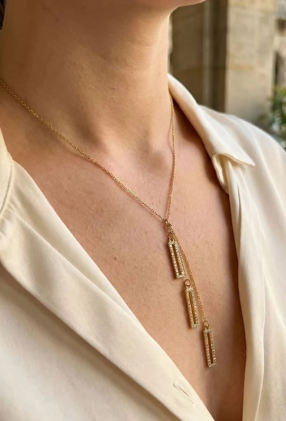 Collier rectangle strass